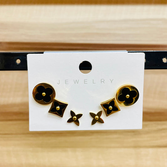 Gold Plated Earrings Studs 3 Pairs